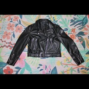 Vegan Leather Black Belted Moto Jacket